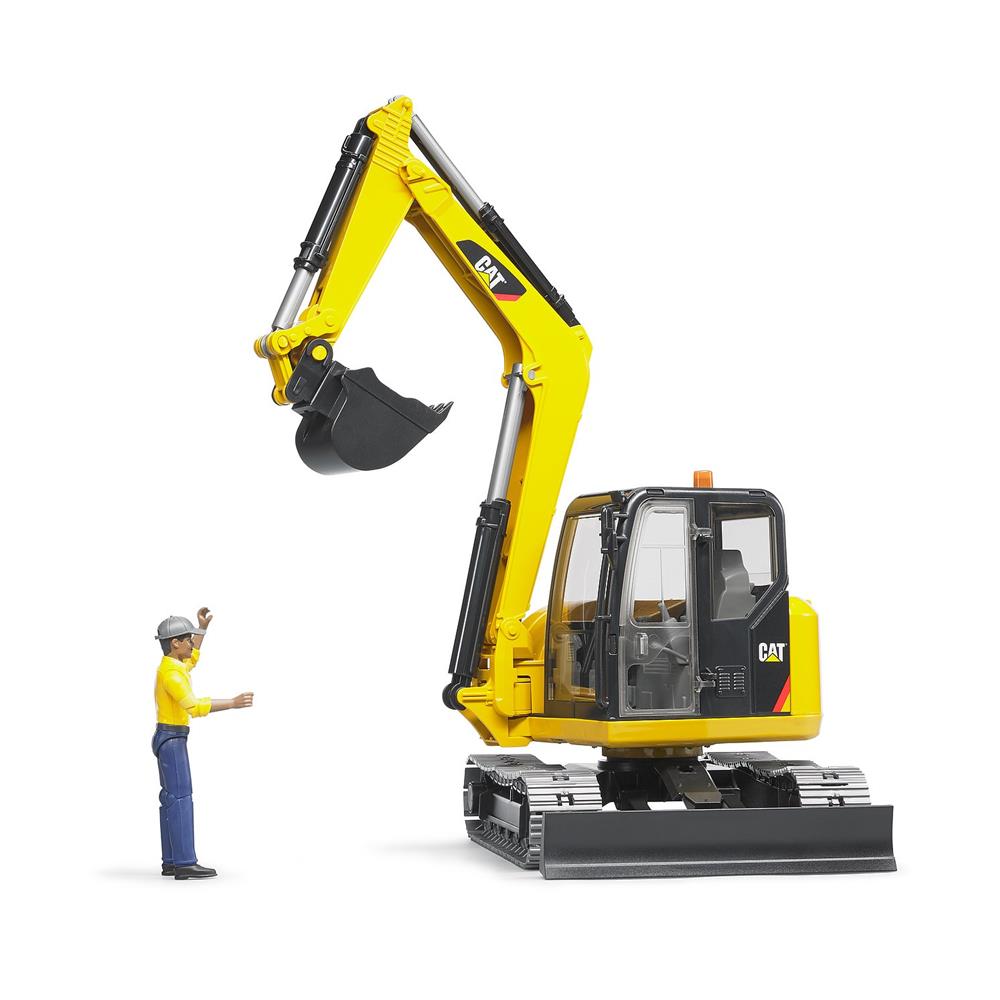 Bruder 02466 - Cat Minibagger mit Bauarbeiter, 1:16