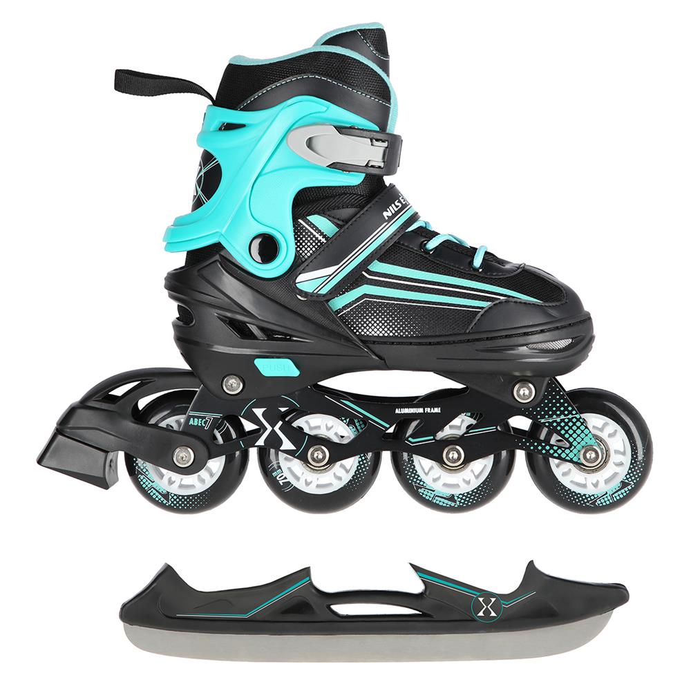 NILS EXTREME NH18190 2in1 Inliner Schlittschuhe Kinder Gr. 34-38, Schwarz-Blau, verstellbar