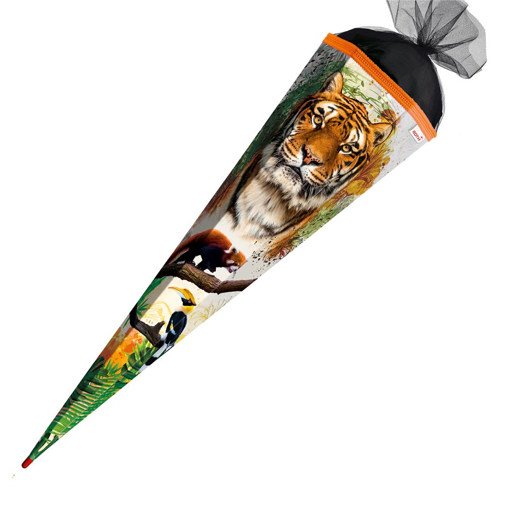 Roth Schultüte Tiger, 85cm, eckig, Rot(h)-Spitze, Tüllverschluss
