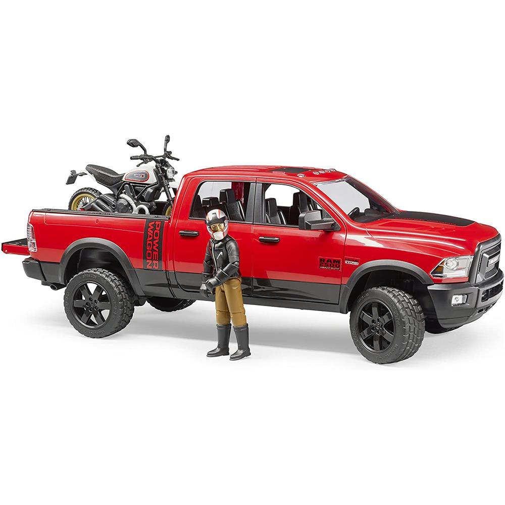 Bruder 02502 - RAM 2500 Power Wagon mit Scrambler Ducati Desert Sled u. Fahrer