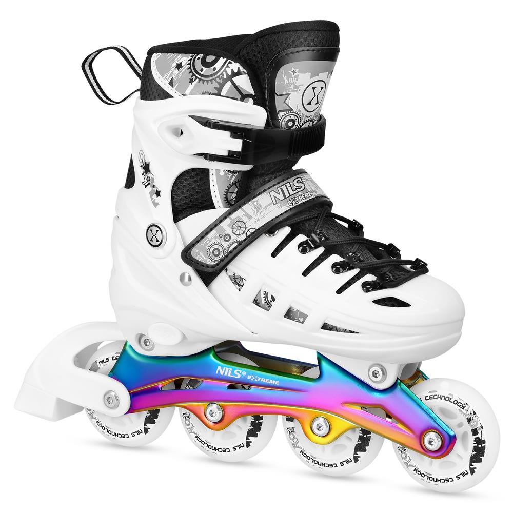 NILS EXTREME NH10905 4in1 LED Inliner Schlittschuhe Rollschuhe Gr. 39-42, Weiß-Rainbow, verstellbar