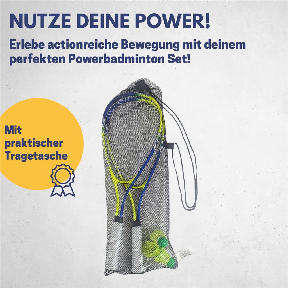Best Sporting Power Badminton Set, 2 Schläger 3 Bälle Tasche, Blau/Grün