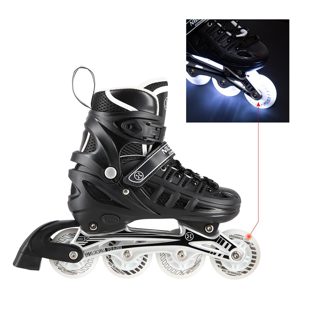 NILS EXTREME NH10905 4in1 LED Inliner Schlittschuhe Rollschuhe Gr. 39-42, Schwarz, verstellbar