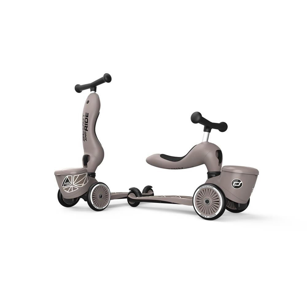 Scoot & Ride Highwaykick 1 Lifestyle, brown lines - Kinderroller mit Aufbewahrungsbox