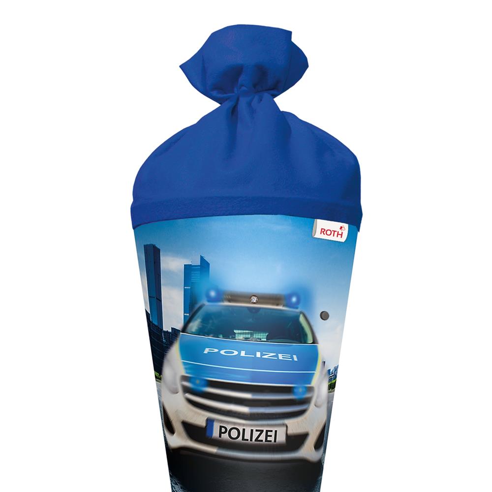Roth Schultüte Polizei 110, 70cm, rund, Rot(h)-Spitze, Filzverschluss, mit Licht & Sound