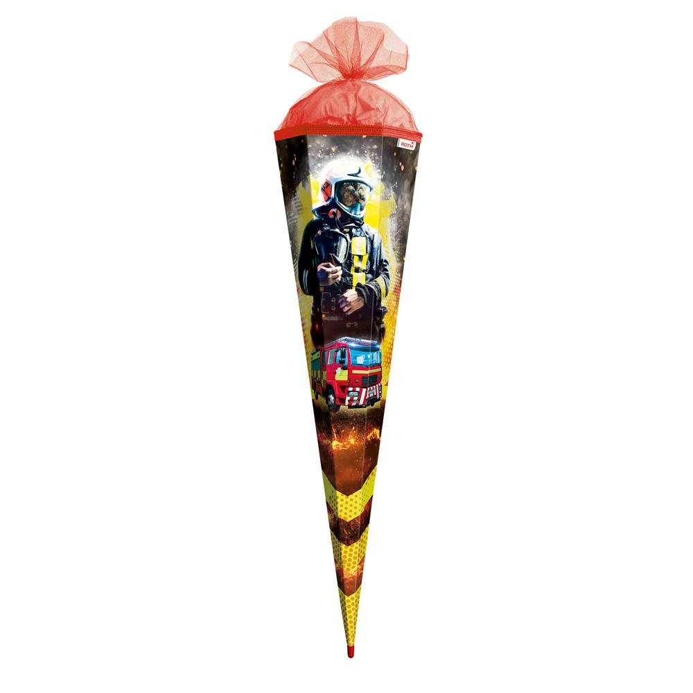 Roth Schultüte Feuerwehrmann, 85cm, eckig, Rot(h)-Spitze, Tüllverschluss