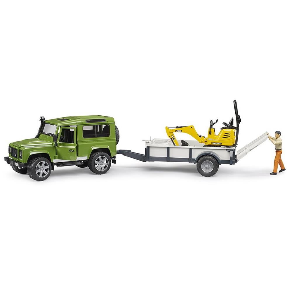 Bruder 02593 - Land Rover Defender, JCB Mikrobagger 8010 CTS und Bauarbeiter