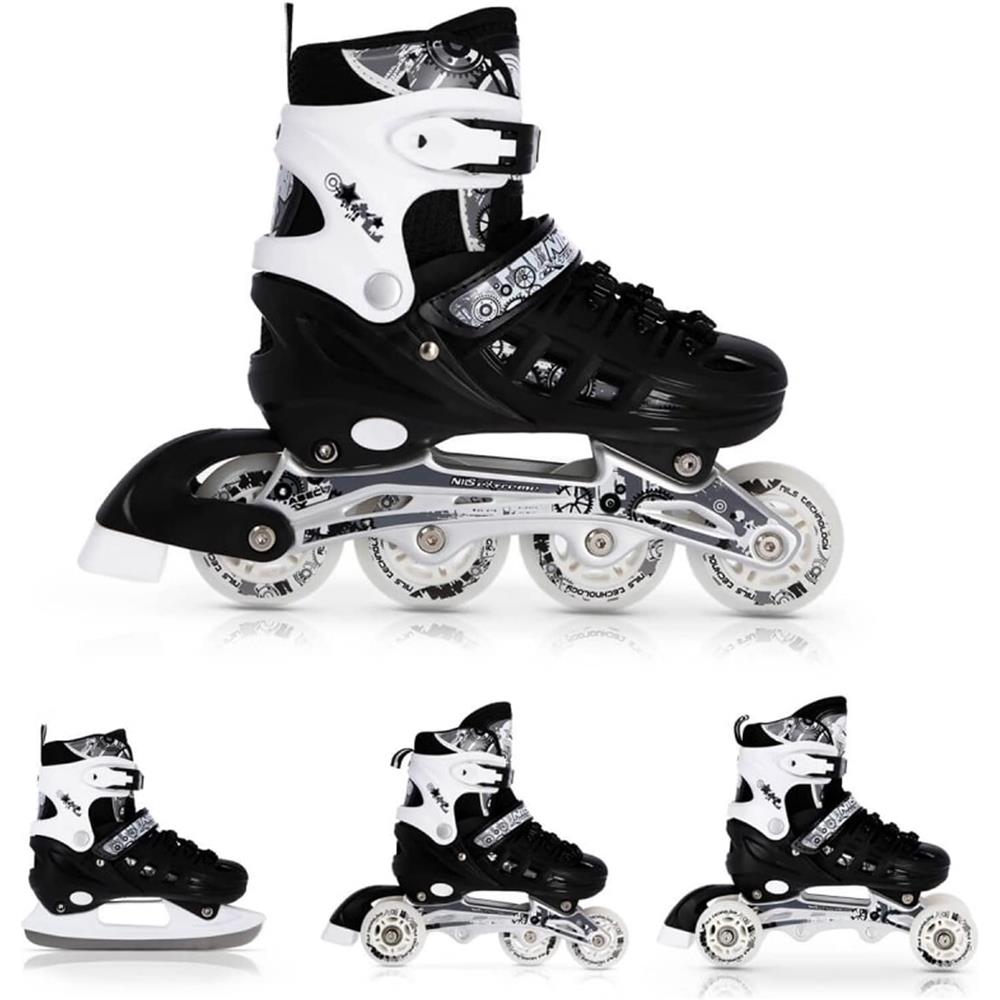 NILS EXTREME NH10905 4in1 Inliner Schlittschuhe Rollschuhe Gr. 39-42, Schwarz, verstellbar