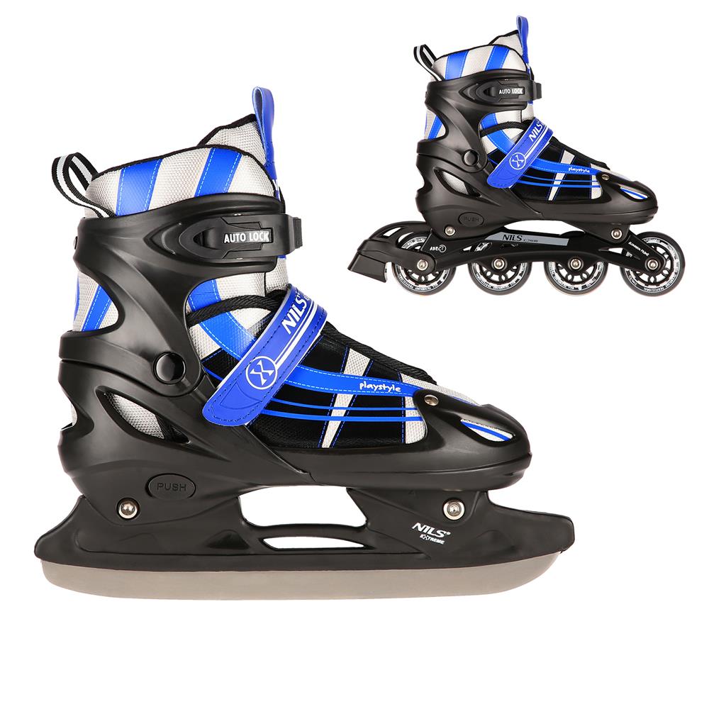 NILS EXTREME NH18366A 2in1 Inliner Schlittschuhe Kinder Gr. 34-38, Dunkelblau, verstellbar