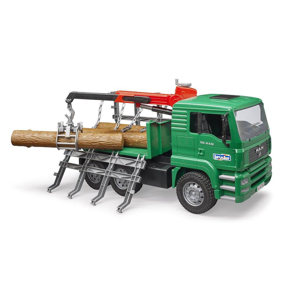 Bruder 02769 - MAN TGA Holztransport-LKW mit Ladekran und 3 Baumstämmen