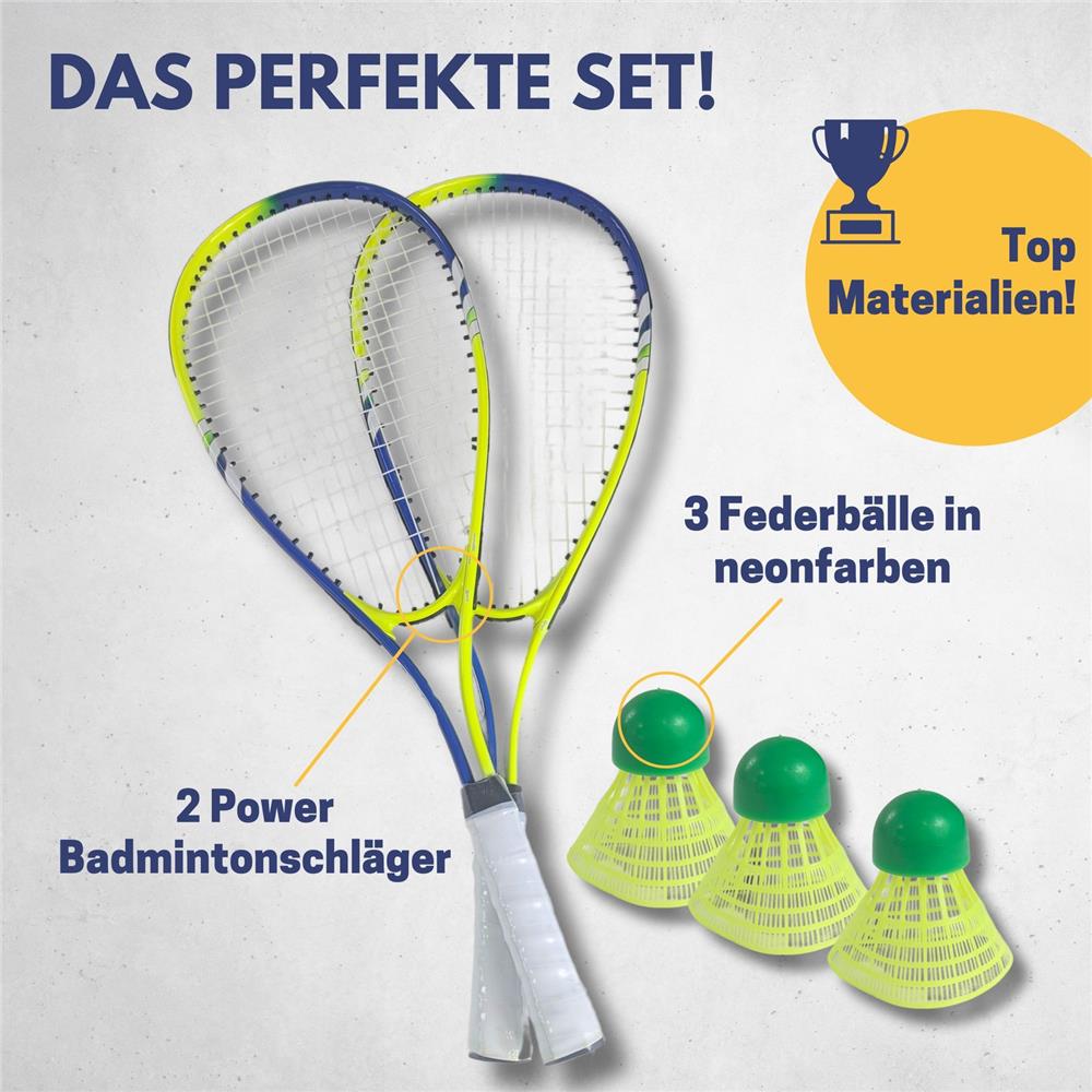 Best Sporting Power Badminton Set, 2 Schläger 3 Bälle Tasche, Blau/Grün