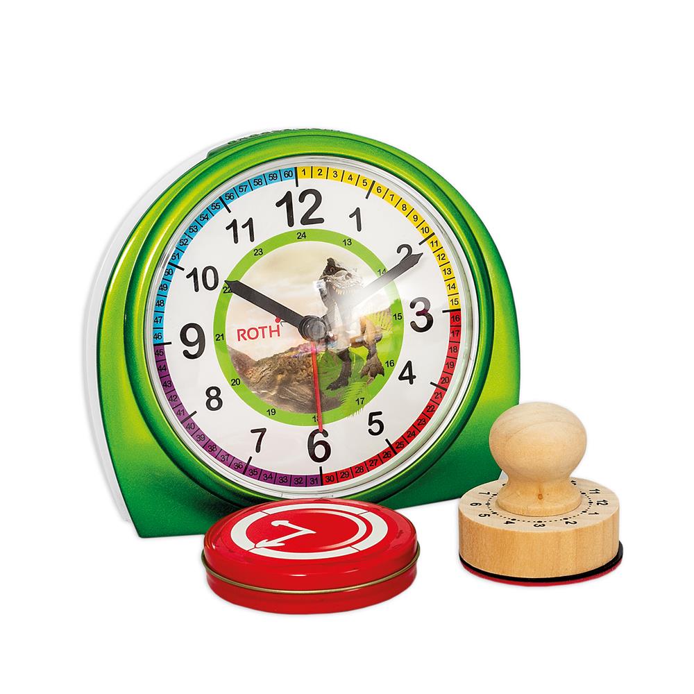 Roth Kinderwecker Dinosaurier Tyrannosaurus Set – Lernwecker mit Stempel zum Uhrzeit lernen