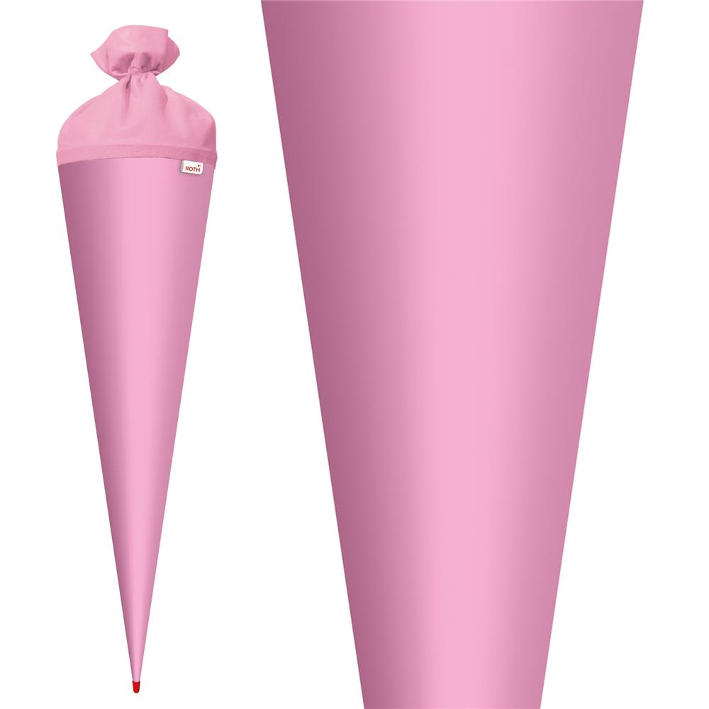 Roth Schultüte-Rohling/Basteltüte, rosa, 70cm, rund, Rot(h)-Spitze, mit Filzverschluss