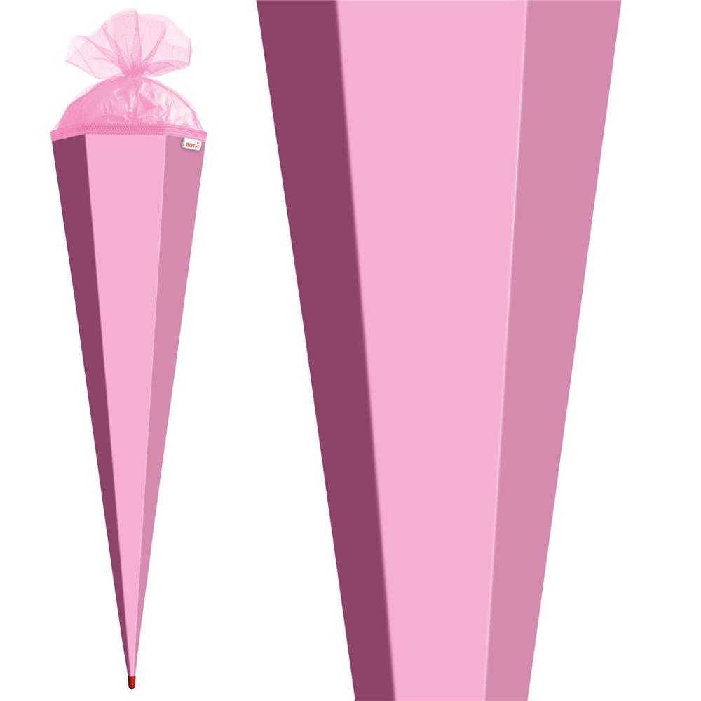 Roth Schultüte-Rohling/Basteltüte, rosa, 85cm, eckig, Rot(h)-Spitze, mit Tüllverschluss