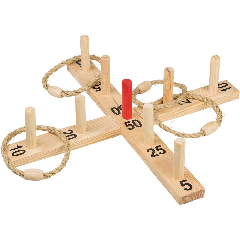 Idena Ringwurfspiel Holz Sisal Wurfspiel Garten Spiel Geschicklichkeitsspiel