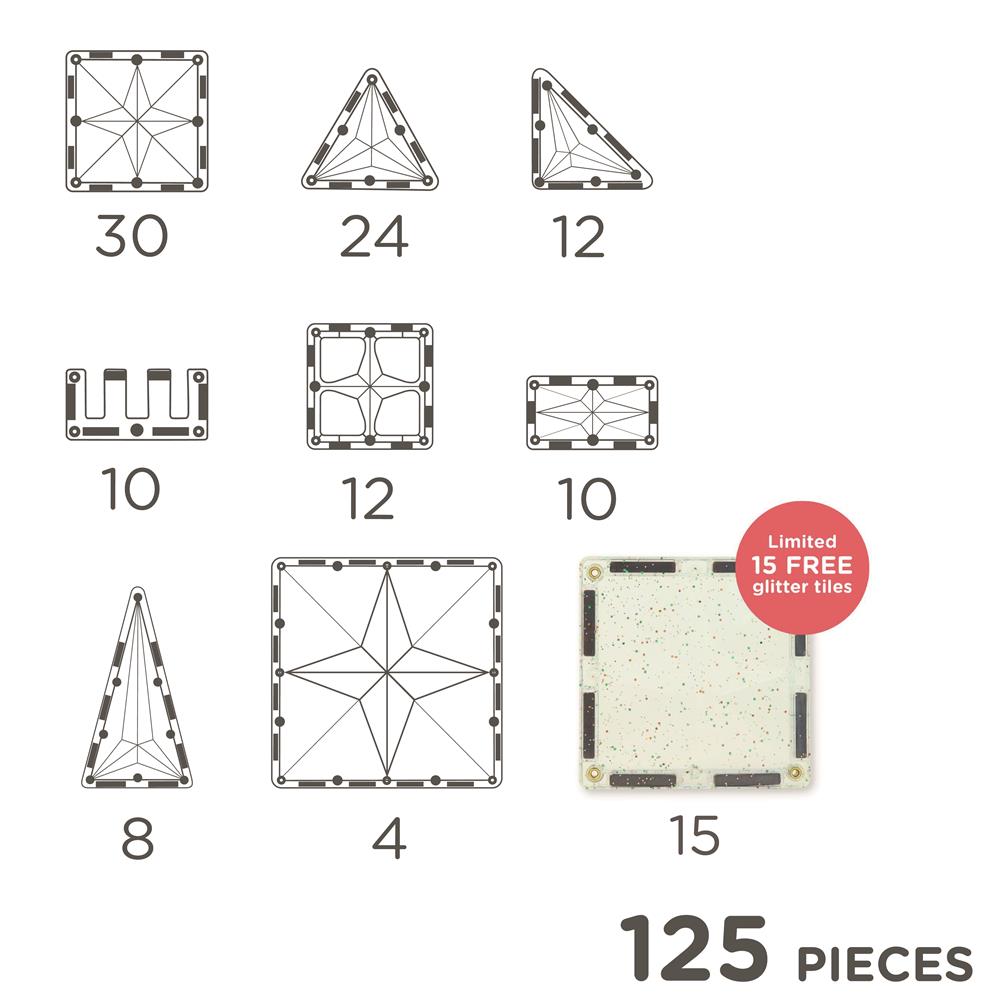 Cleverclixx Inventive Pack Intense 110 Teile + 15 GRATIS mit Glitzereffekt Limitierte Jubiläums Edition, Magnetspielzeug