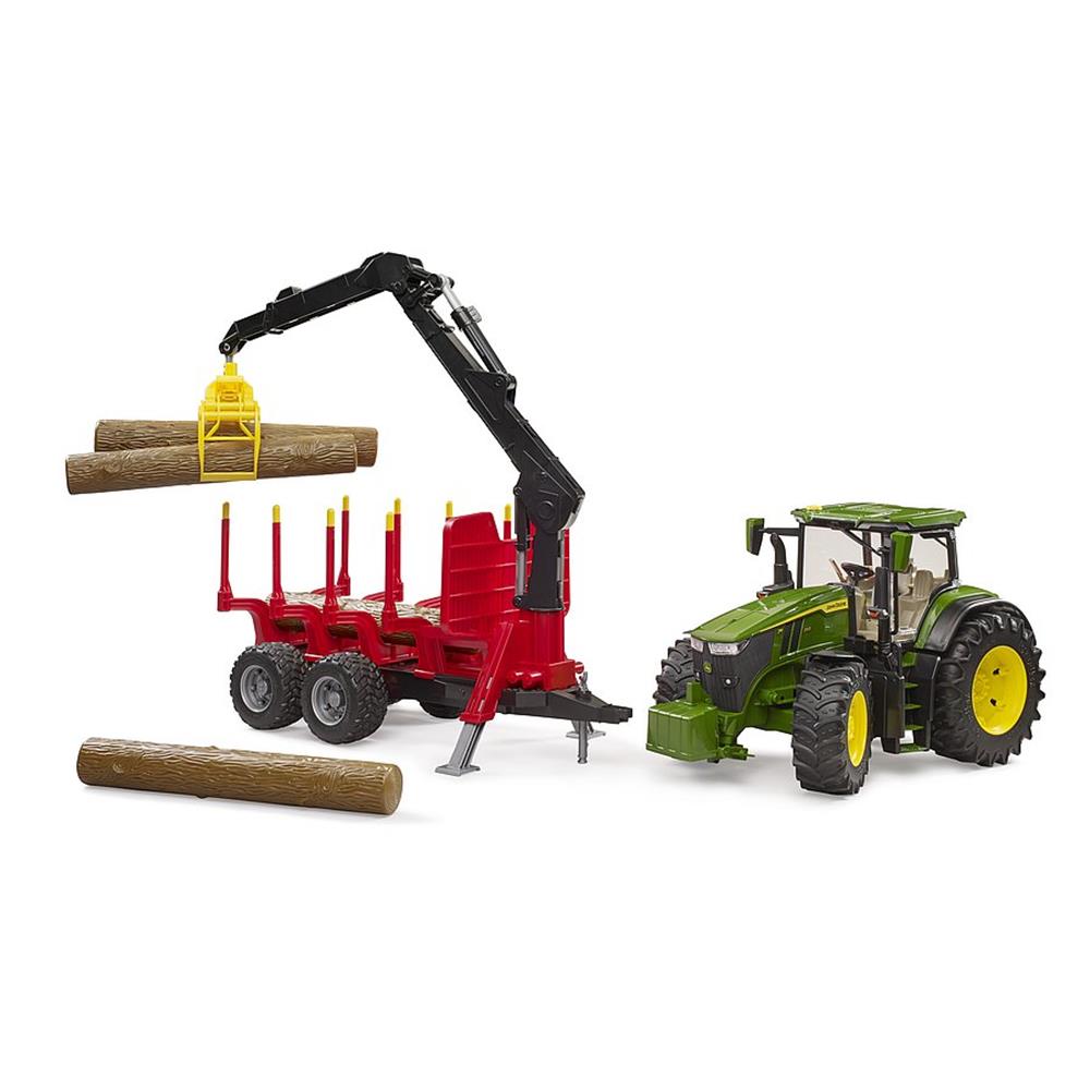 Bruder 03154 - John Deere 7R 350 mit Rückeanhänger und 4 Baumstämmen