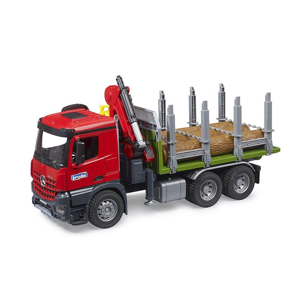 Bruder 03669 - MB Arocs Holztransport-LKW mit Ladekran, Greifer und 3 Baumstämmen