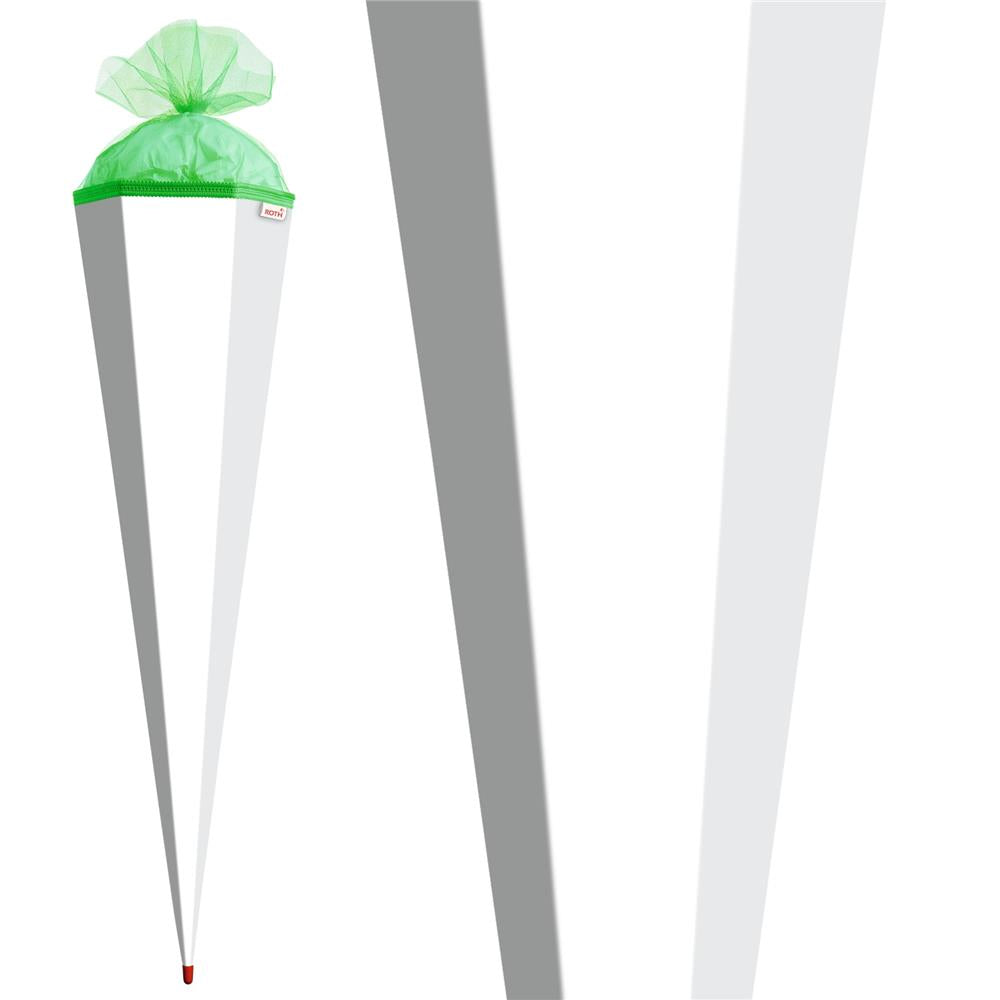Roth Schultüte-Rohling/Basteltüte, weiß, 85cm, eckig, Rot(h)-Spitze, mit Tüllverschluss (grün)