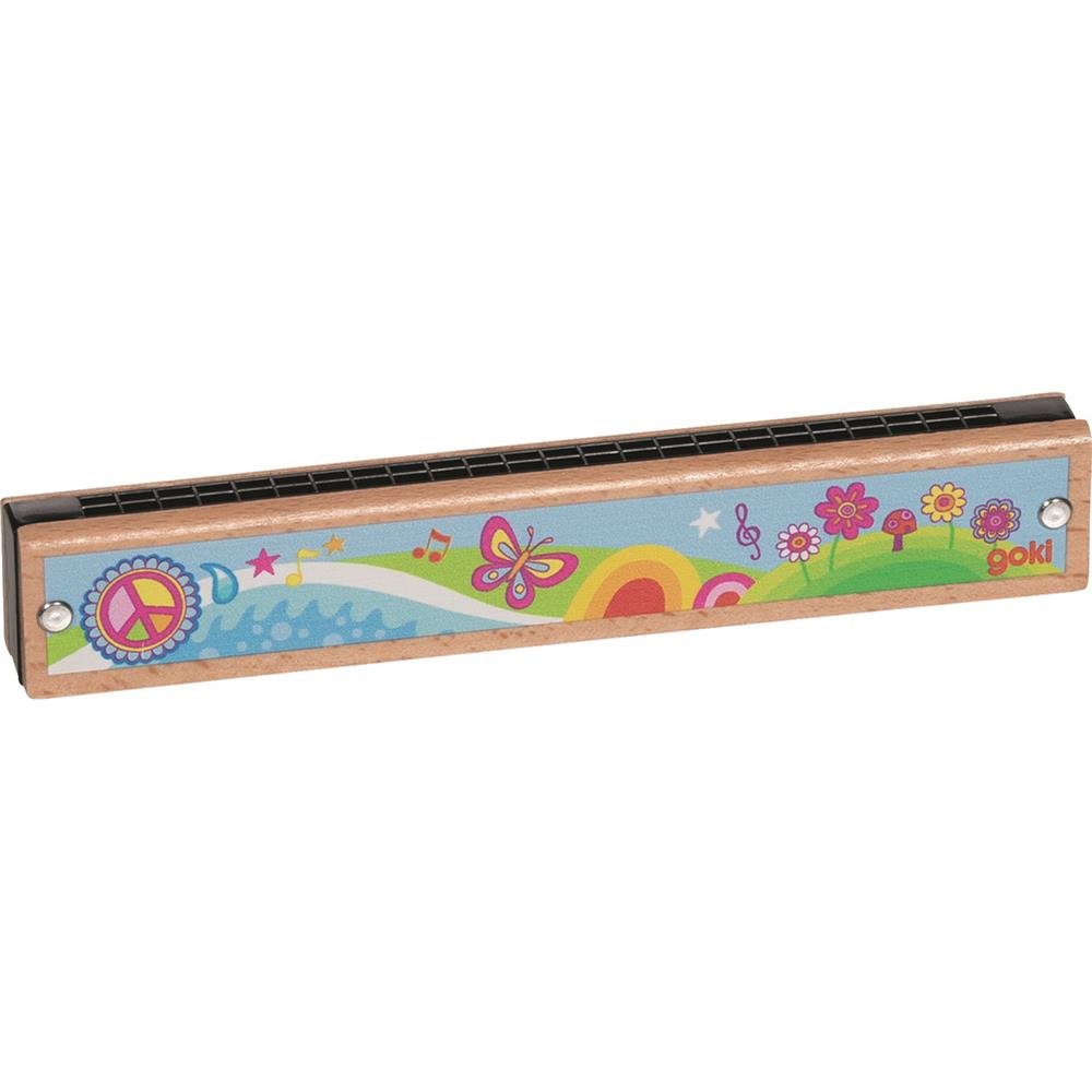 goki Mundharmonika Flower Power – Musikinstrument aus Holz, für Kinder ab 3 Jahren