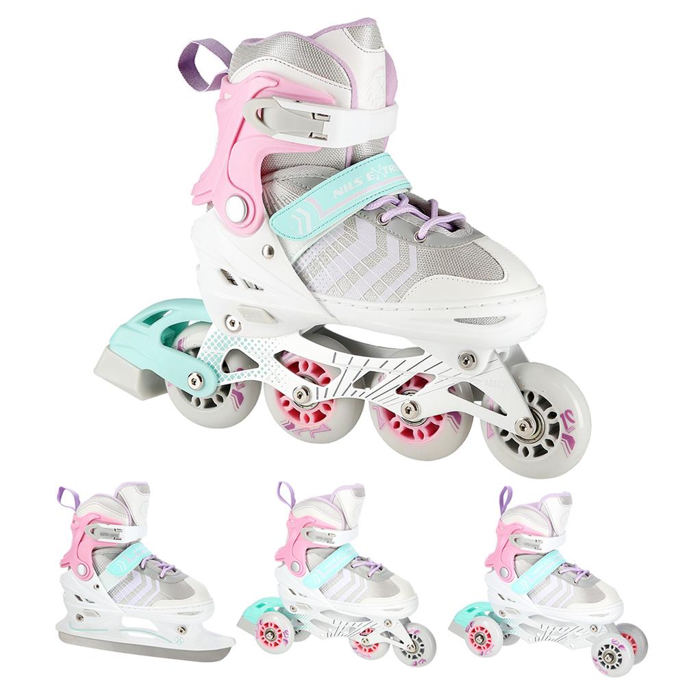 NILS EXTREME NH18192 4in1 Inliner Schlittschuhe Rollschuhe Gr. 34-38, Rosa, verstellbar