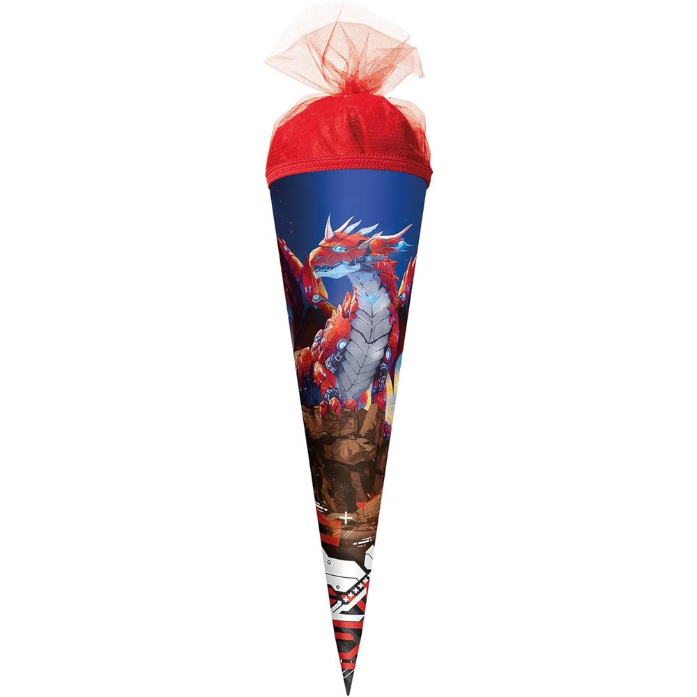 Roth Schultüte Robo Drache, 22cm, rund, Tüllverschluss