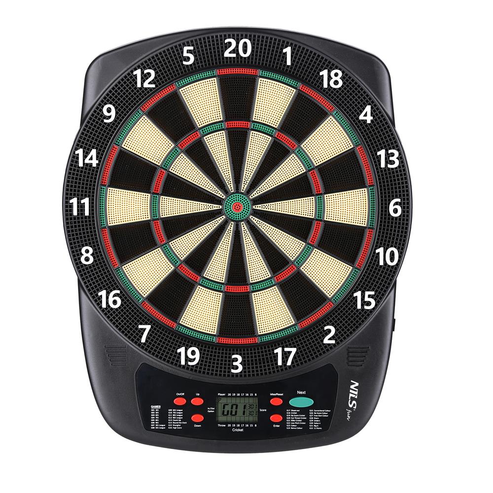 NILS FUN TDE03 Elektronische Dartscheibe - Dartboard mit 6 Pfeilen, 32 Spielmodi, bis 8 Spieler