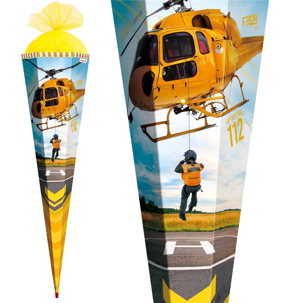 Roth Schultüte Helikopter, 85cm, eckig, Rot(h)-Spitze, Tüllverschluss