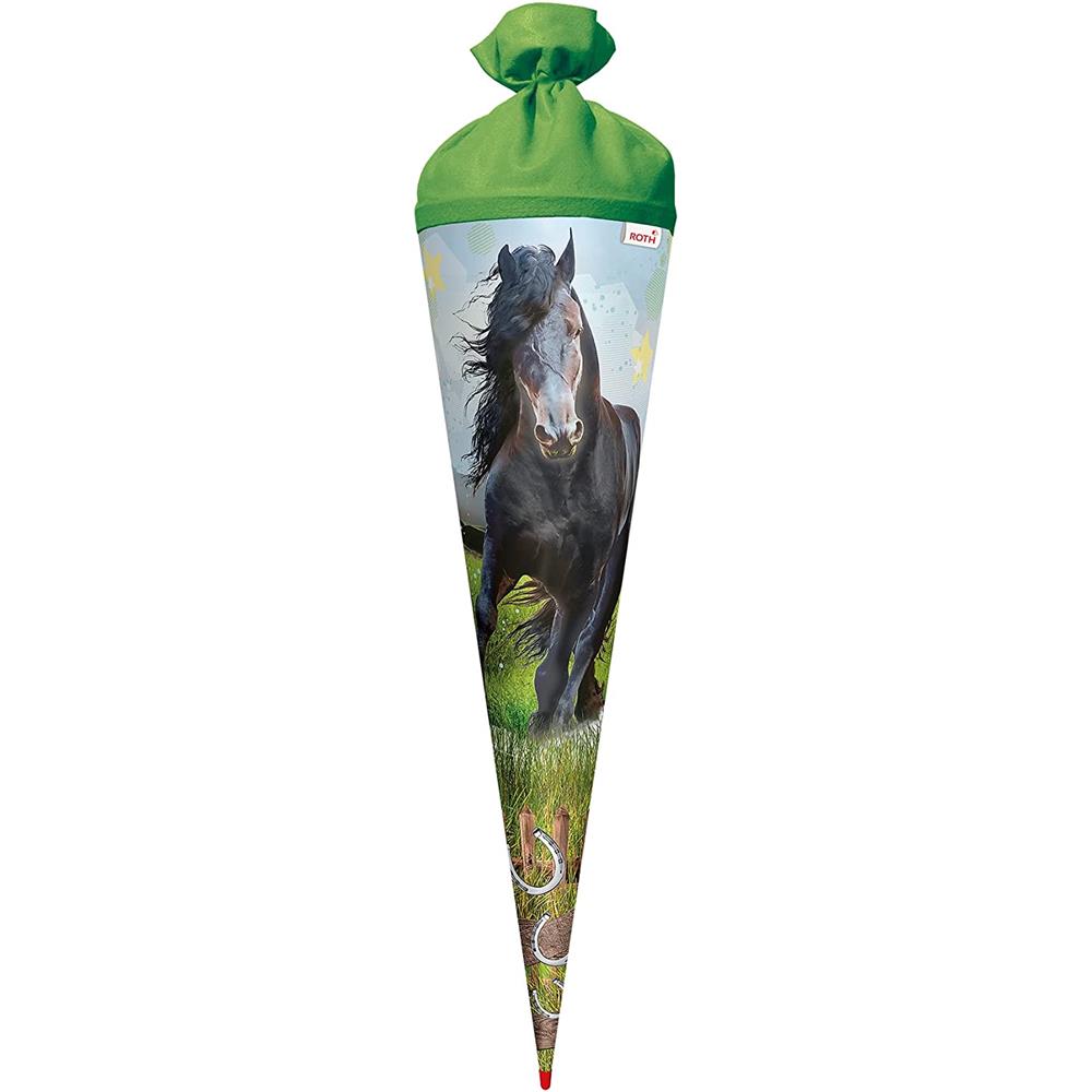 Roth Schultüte Power Pferd, 70cm, rund, Rot(h)-Spitze, Filzverschluss