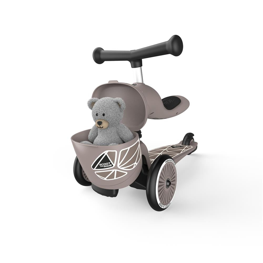 Scoot & Ride Highwaykick 1 Lifestyle, brown lines - Kinderroller mit Aufbewahrungsbox