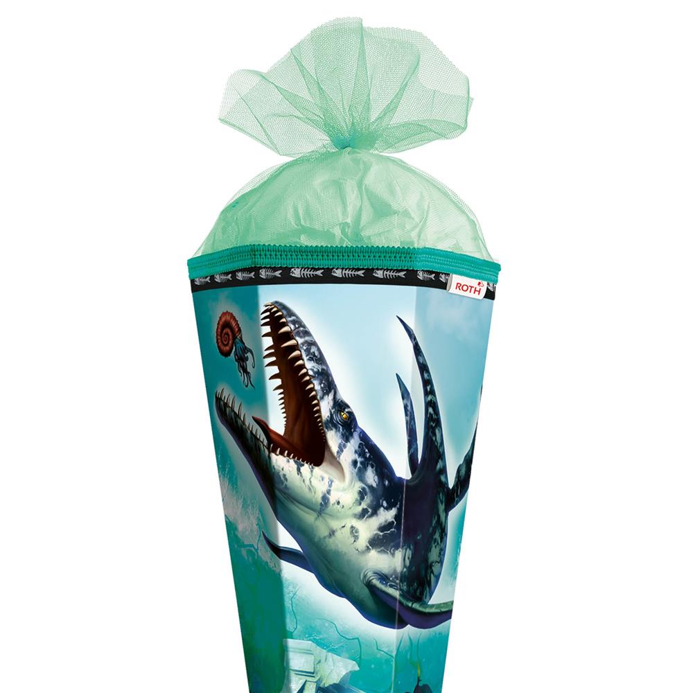 Roth Schultüte Dino Mosasaurus, 85cm, eckig, Rot(h)-Spitze, Tüllverschluss, Spezialborte