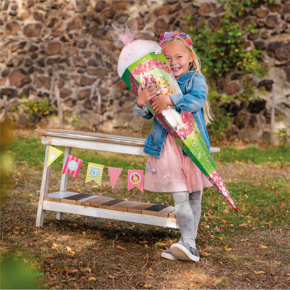 Roth Schultüte Einhornglück, 85cm, eckig, Rot(h)-Spitze, Tüllverschluss, Glitzer, Glitzerborte