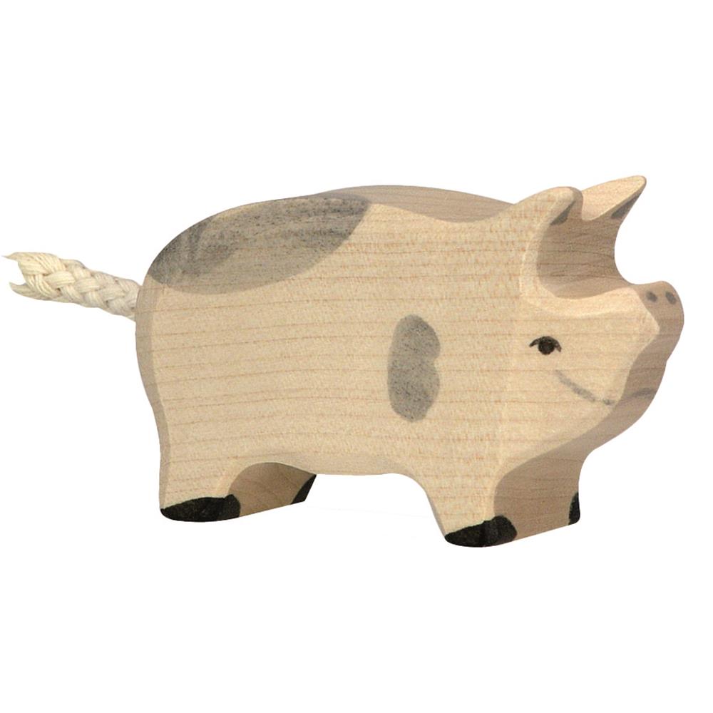 Holztiger Holzfigur - Ferkel, gefleckt, Holzspielzeug, ab 3 Jahren