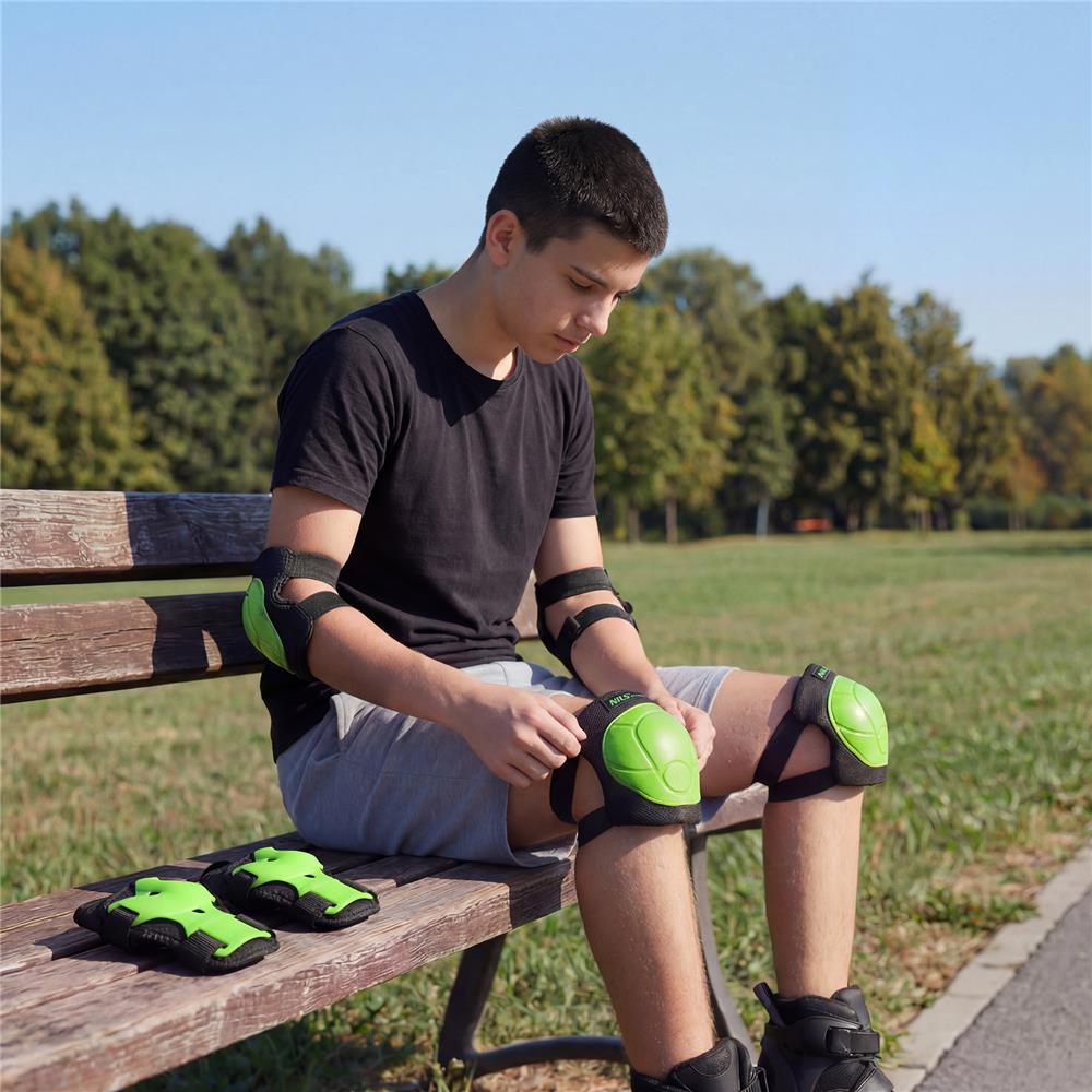 NILS EXTREME H210 Schoner-Set, Schwarz-Grün, S - Protektoren Handgelenk Ellenbogen Knie