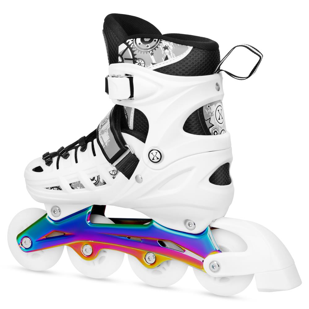 NILS EXTREME NH10905 4in1 LED Inliner Schlittschuhe Rollschuhe Gr. 31-34, Weiß-Rainbow, verstellbar