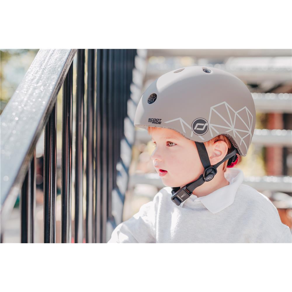 Scoot & Ride Kinderhelm Größe XXS-S (45-51 cm) brown lines - Schutzhelm mit LED-Licht