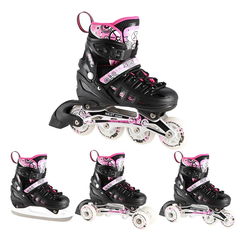 NILS EXTREME NH10905 4in1 LED Inliner Schlittschuhe Rollschuhe Gr. 39-42, Rosa, verstellbar