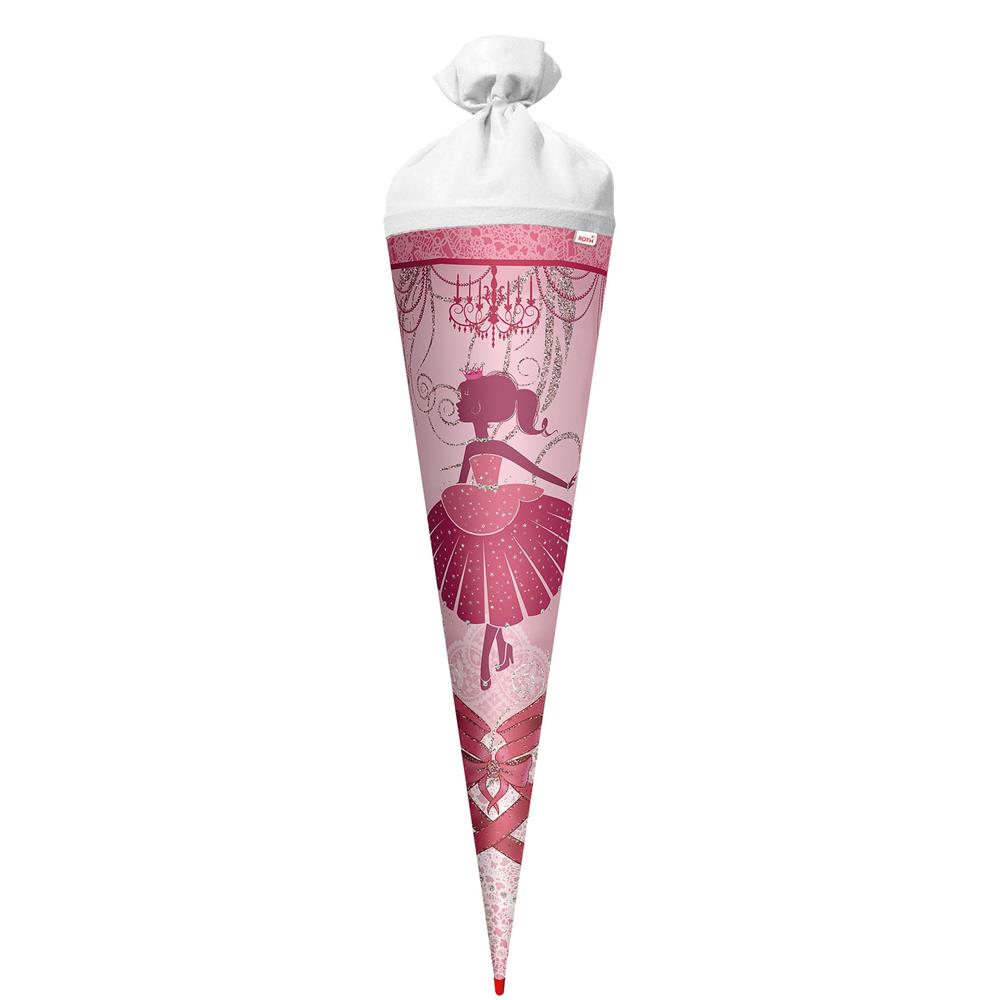 Roth Schultüte Ballerina, 70cm, rund, Rot(h)-Spitze, Filzverschluss, Glitter