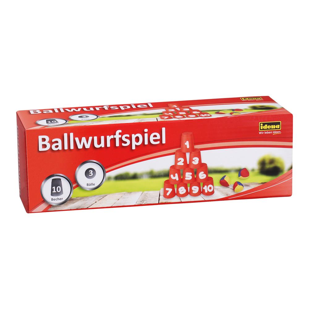 Idena Ballwurfspiel für Kinder mit 10 Bechern und 3 Bällen rot Kindergeburtstag Gartenspielzeug