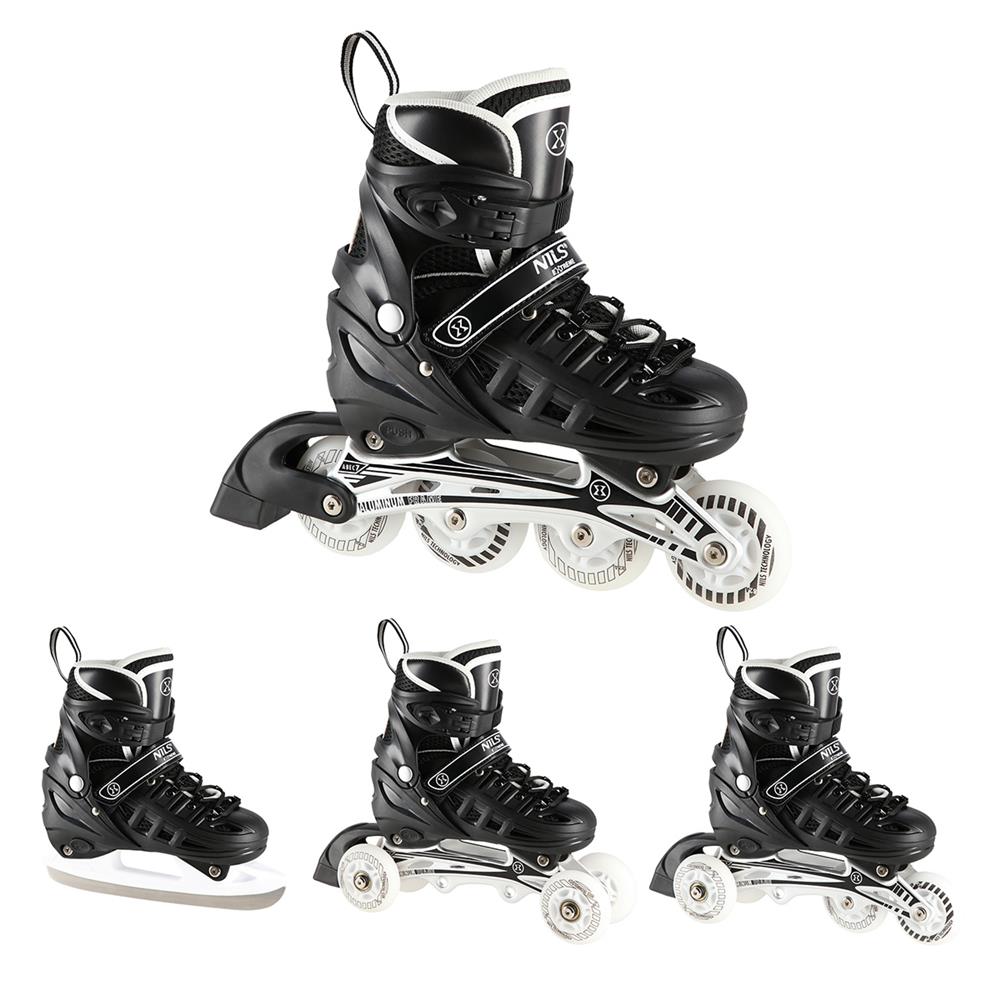 NILS EXTREME NH10905 4in1 LED Inliner Schlittschuhe Rollschuhe Gr. 39-42, Schwarz, verstellbar