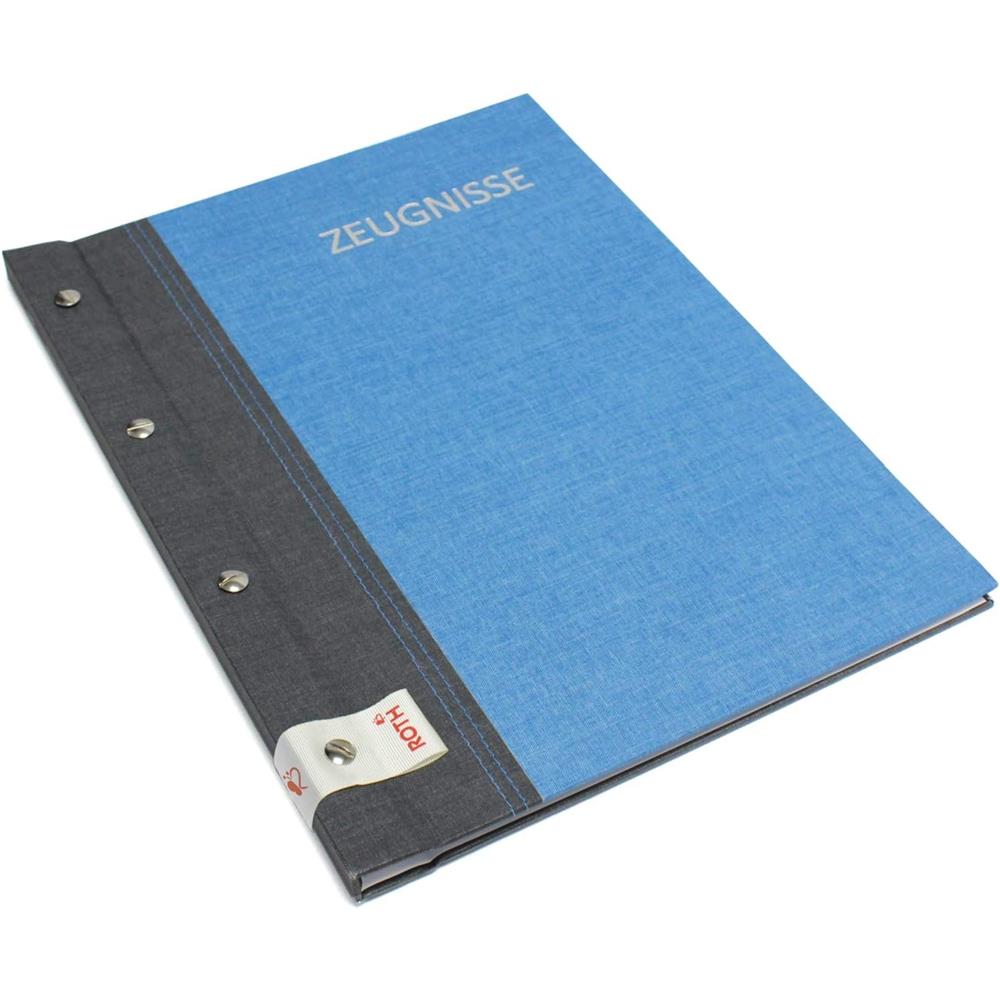 Roth Zeugnismappe Bicolor Grey-Denim Blue, mit 12 A4 Klarsichthüllen, im Buchleineinband