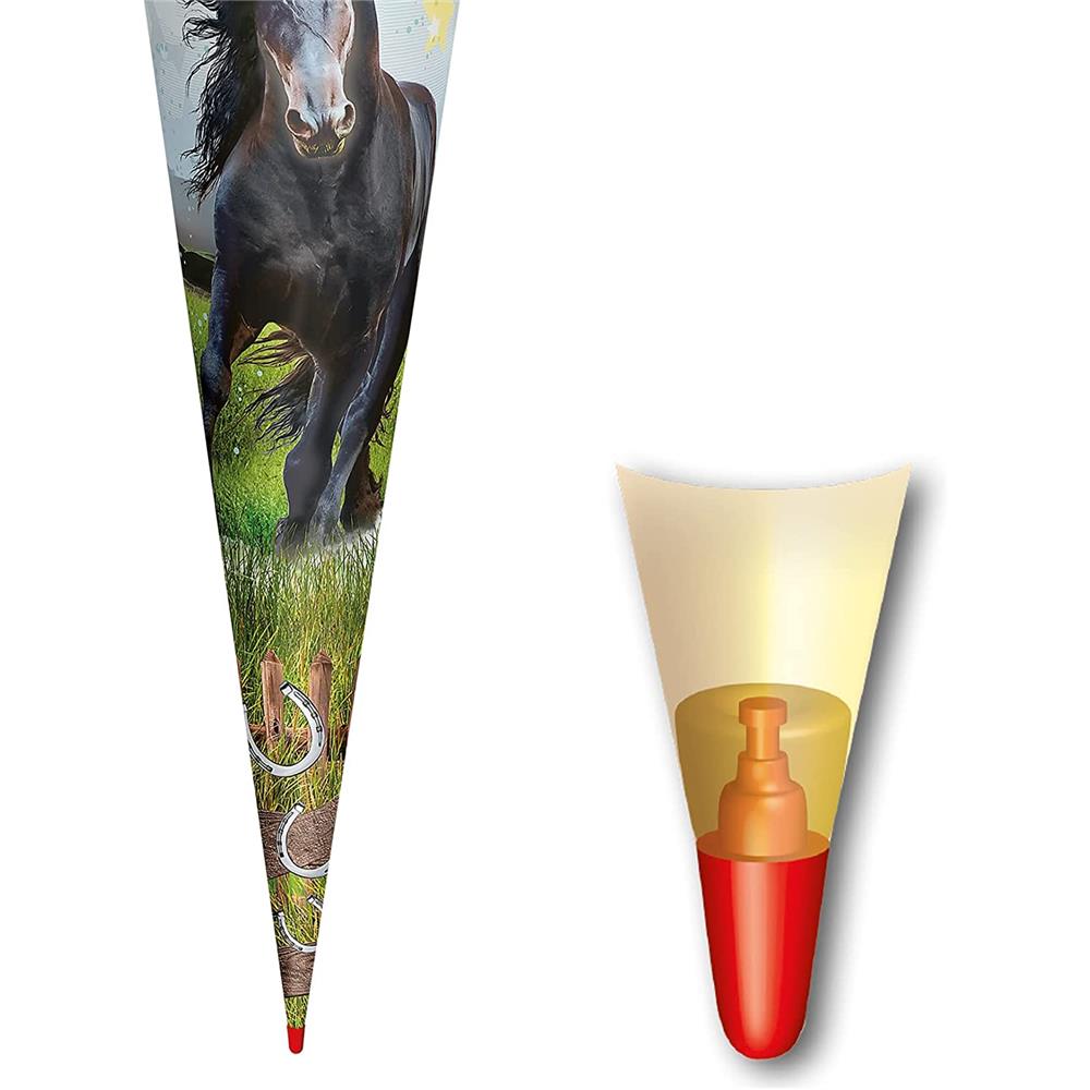 Roth Schultüte Power Pferd, 70cm, rund, Rot(h)-Spitze, Filzverschluss