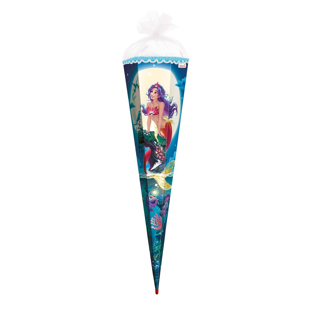 Roth Schultüte Magische Meerjungfrau, 85cm, eckig, Rot(h)-Spitze, Filzverschluss, Folieneffekt, Paillettenborte