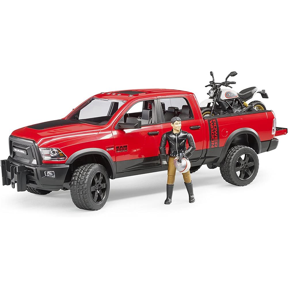 Bruder 02502 - RAM 2500 Power Wagon mit Scrambler Ducati Desert Sled u. Fahrer