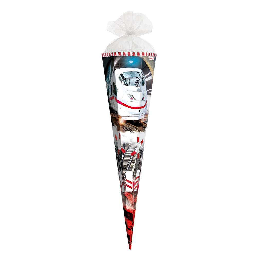 Roth Schultüte Schnellzug, 85cm, eckig, Rot(h)-Spitze, Tüllverschluss