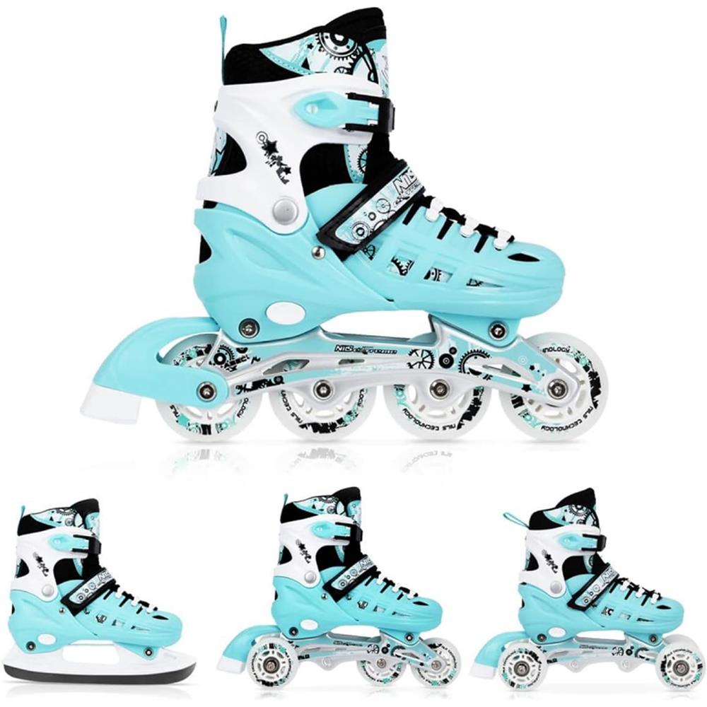 NILS EXTREME NH10905 4in1 Inliner Schlittschuhe Rollschuhe Gr. 31-34, Minzgrün, verstellbar