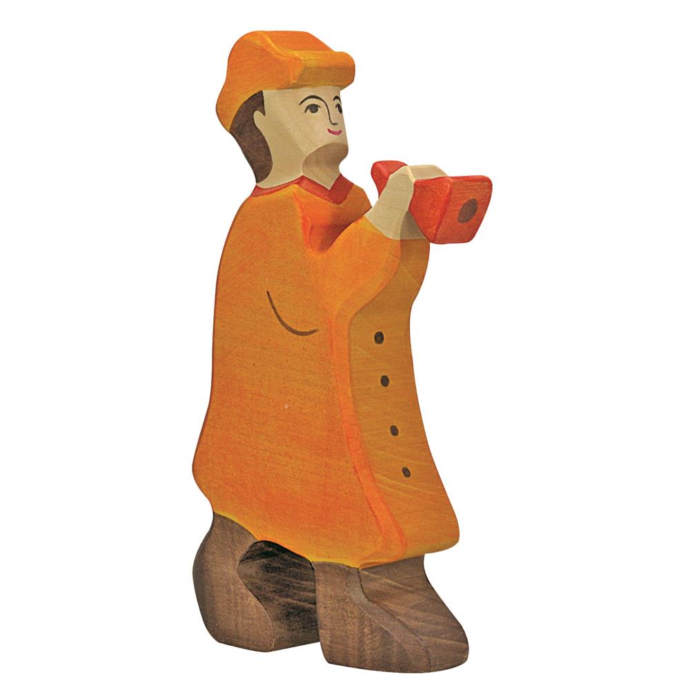 Holztiger Holzfigur - Hirte mit Flöte, Krippenfigur, Holzspielzeug, ab 3 Jahren