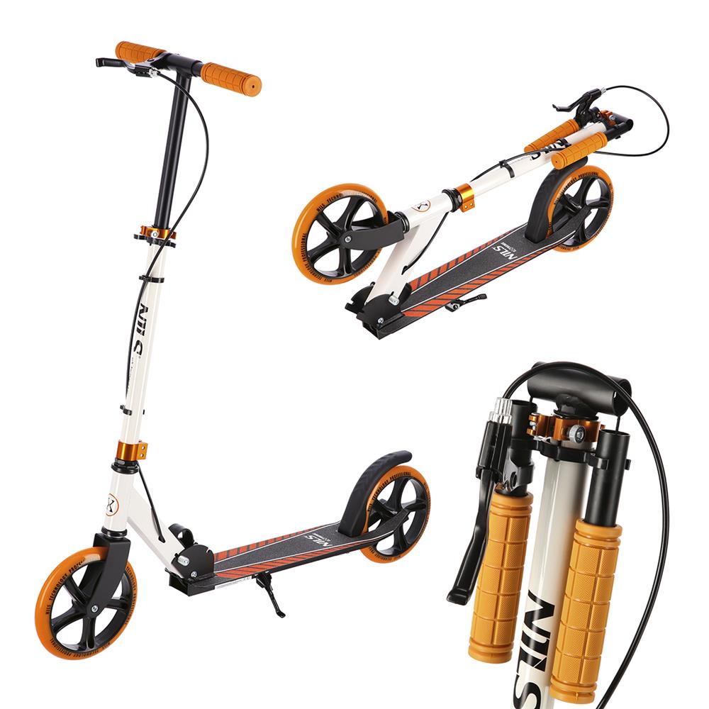 NILS EXTREME HM0107 City Scooter Weiß-Orange, Freizeitroller, ABEC-7, Handbremse, bis 100 kg
