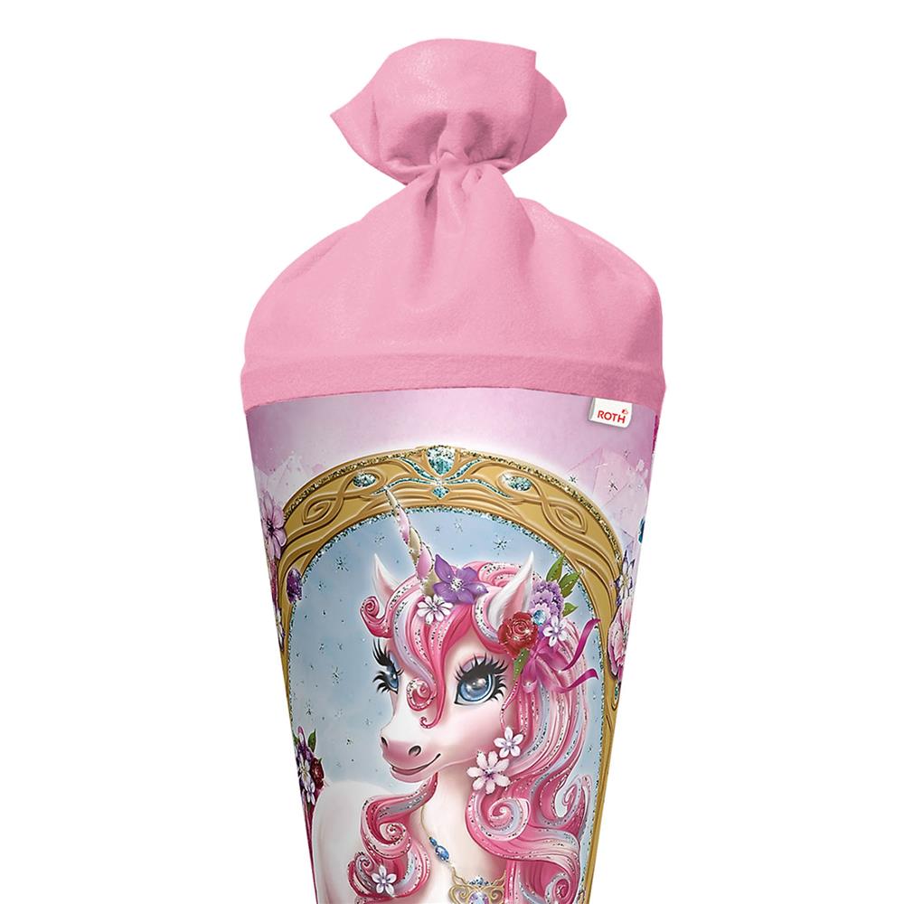 Roth Schultüte Einhorn Beauty, 70cm, rund, Rot(h)-Spitze, Filzverschluss, Glitter
