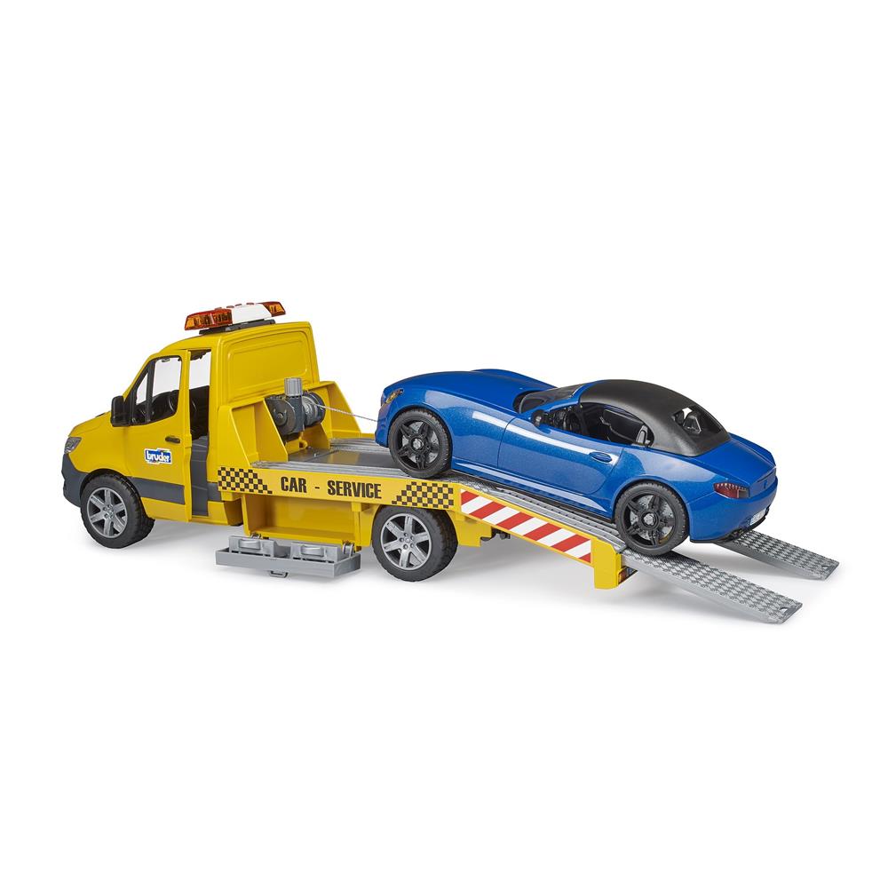 Bruder 02675 - MB Sprinter Autotransporter m. Light + Sound Modul und BRUDER Roadster